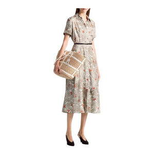 Altuzarra Kierra Gray and Orange Printed Midi Dress Size 10 (42) *** no belt